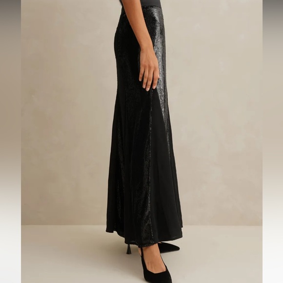 ✌️sold✌️Nwt ME+EM Sequin + Georgette Godet Maxi Skirt Sequinned Satin Black 10 - Picture 9 of 16